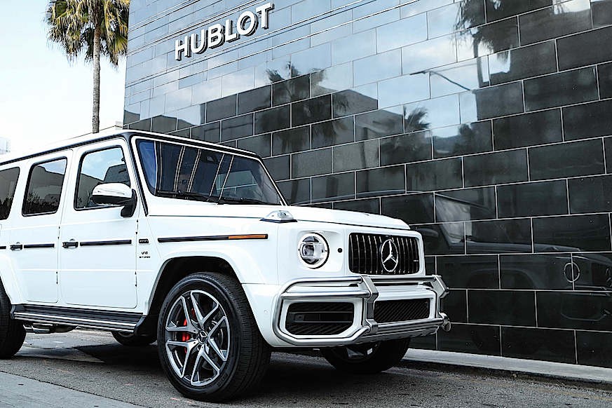 White Mercedes AMG G63 Rental Los Angeles Falcon Car Rental